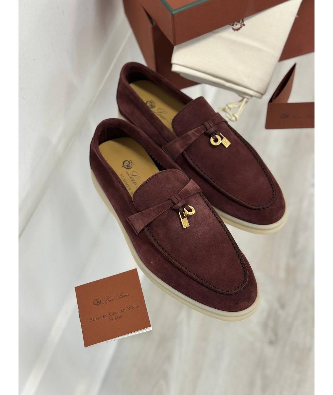 LORO PIANA Бордовые замшевые лоферы, фото 2