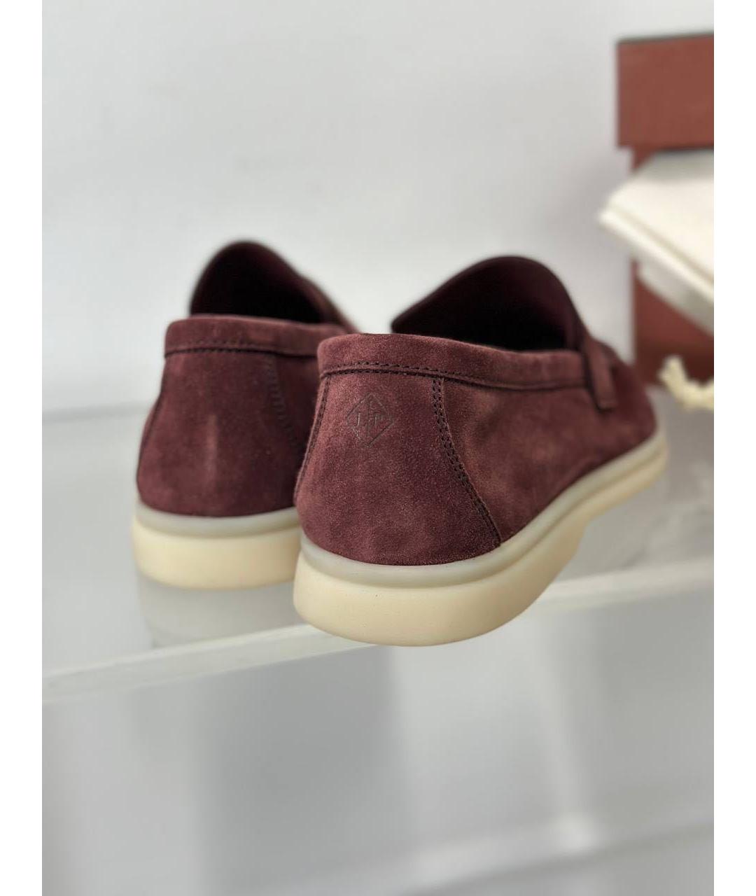 LORO PIANA Бордовые замшевые лоферы, фото 3