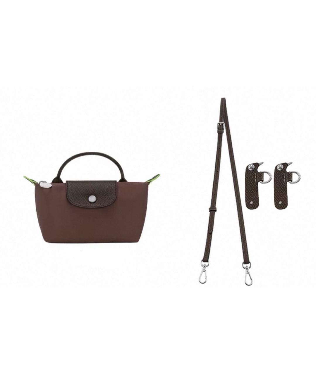 LONGCHAMP Коричневая тканевая сумка с короткими ручками, фото 6