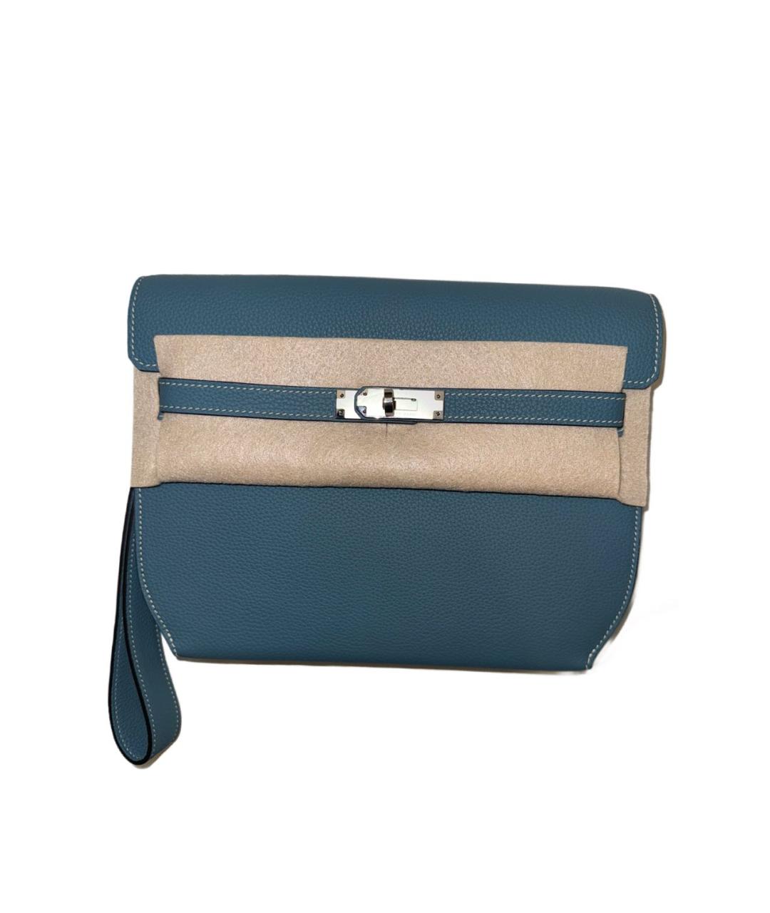 HERMES Синяя кожаная барсетка, фото 1