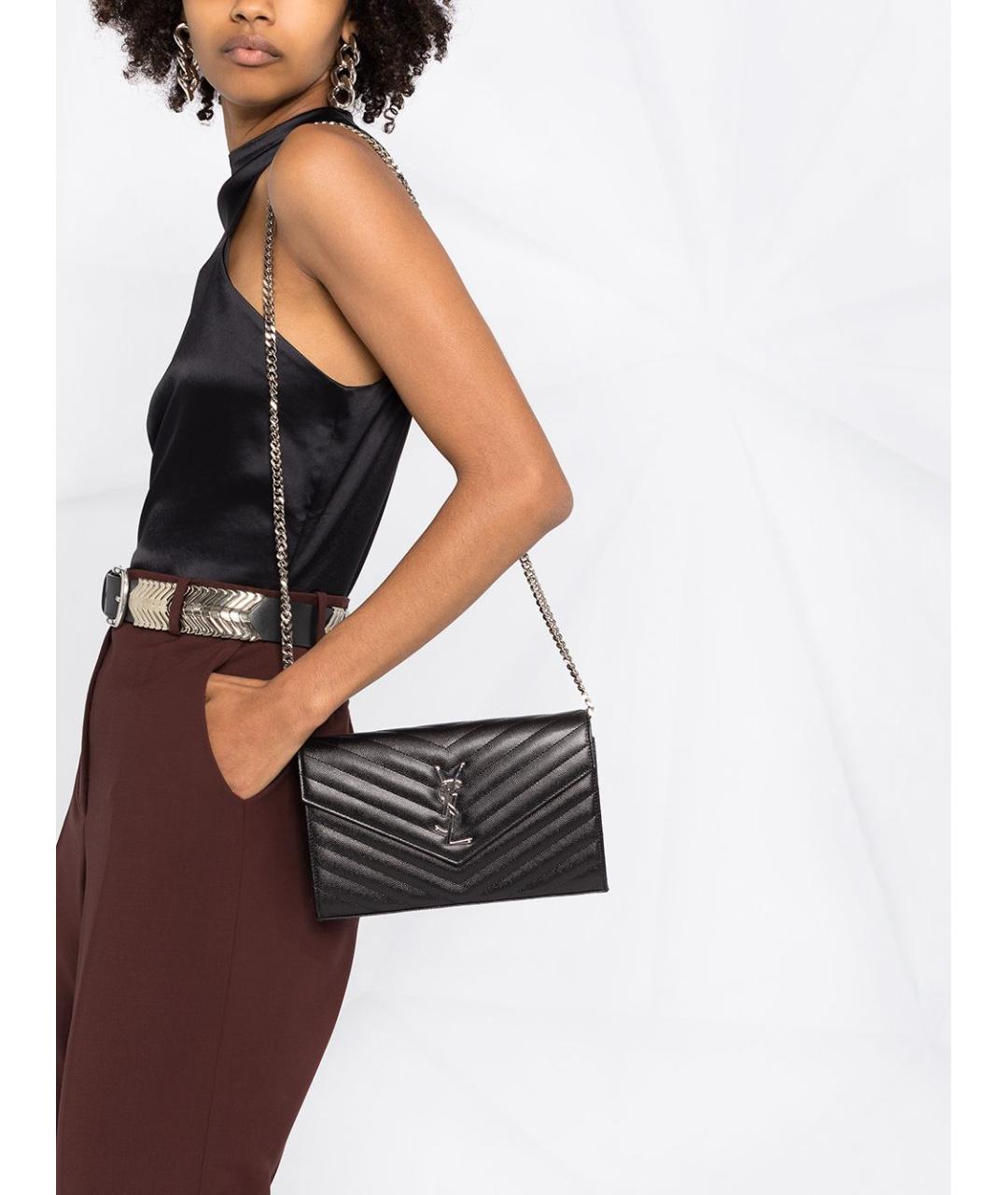 SAINT LAURENT Черная кожаная сумка через плечо, фото 3
