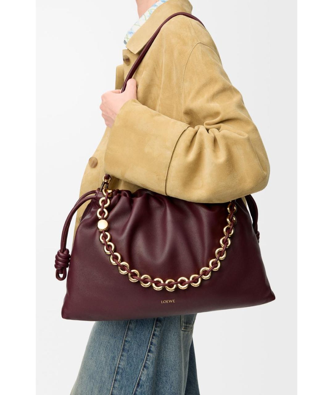 LOEWE Бордовая кожаная сумка через плечо, фото 2