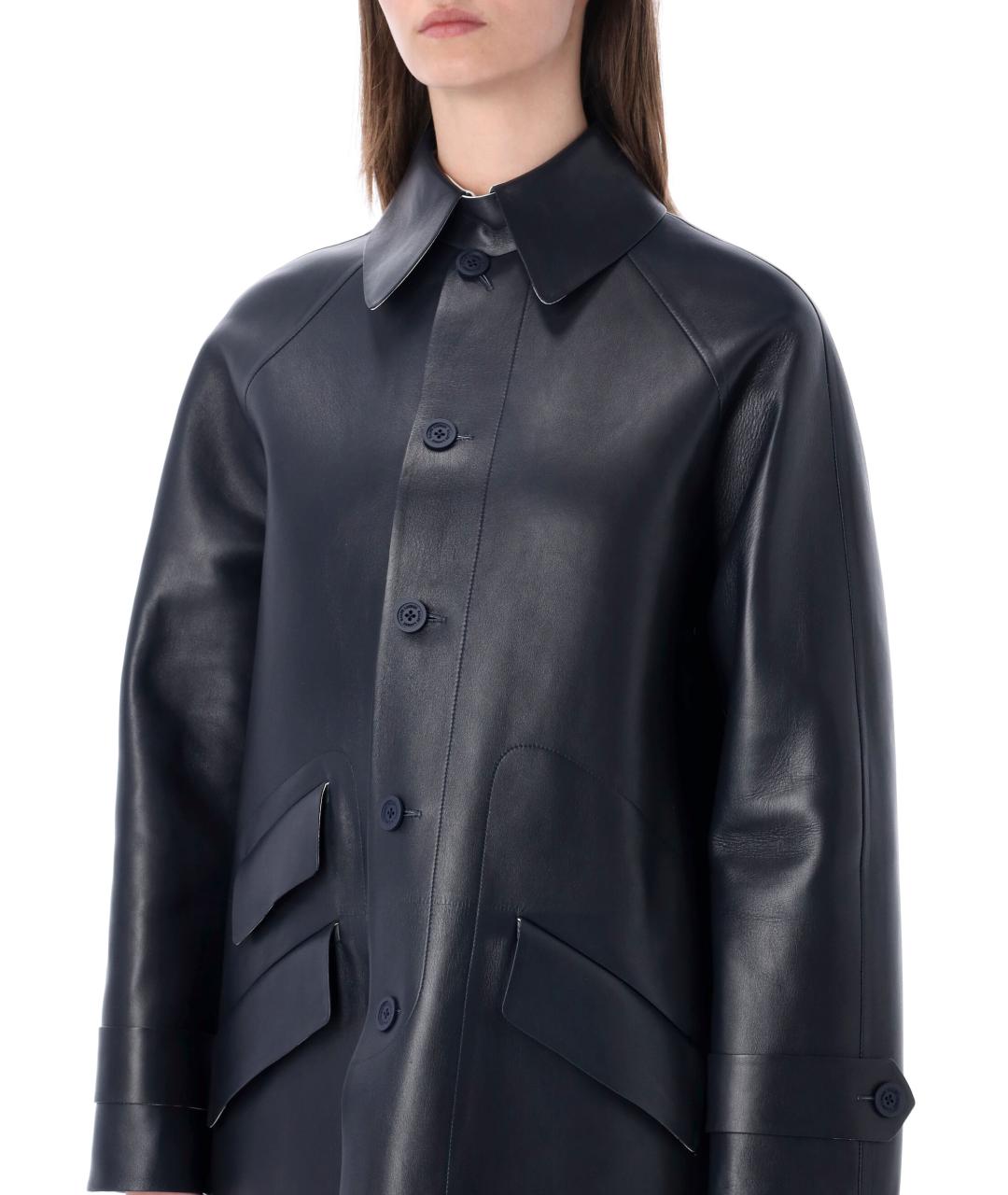 RALPH LAUREN Темно-синее кожаное пальто, фото 3