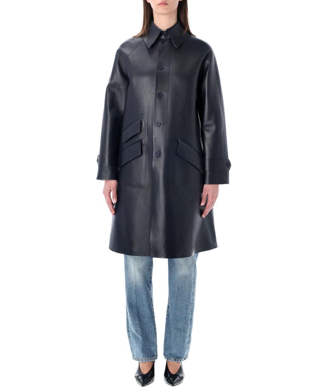 RALPH LAUREN Темно-синее кожаное пальто, фото 4