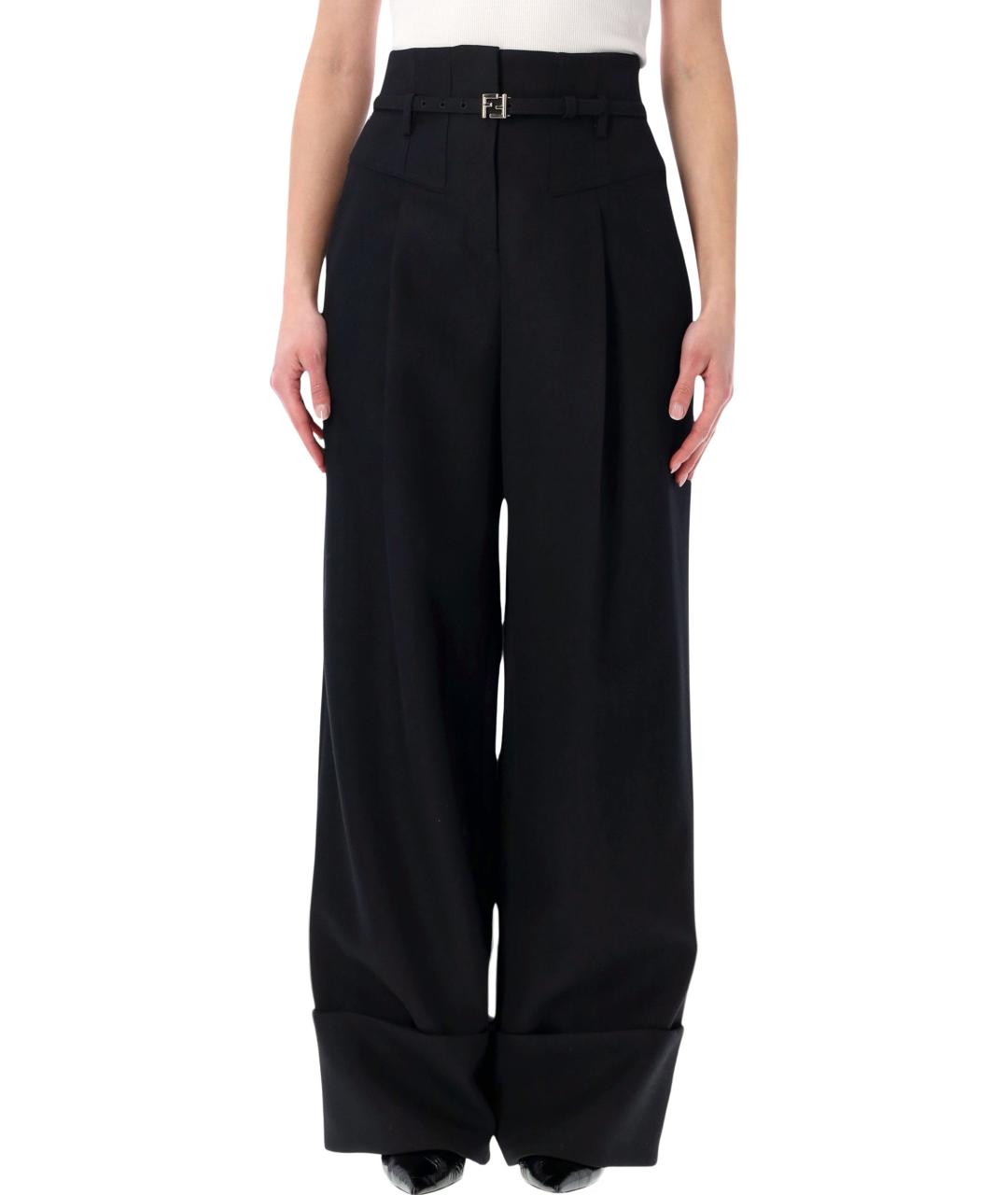 FENDI Черные шерстяные брюки широкие, фото 2