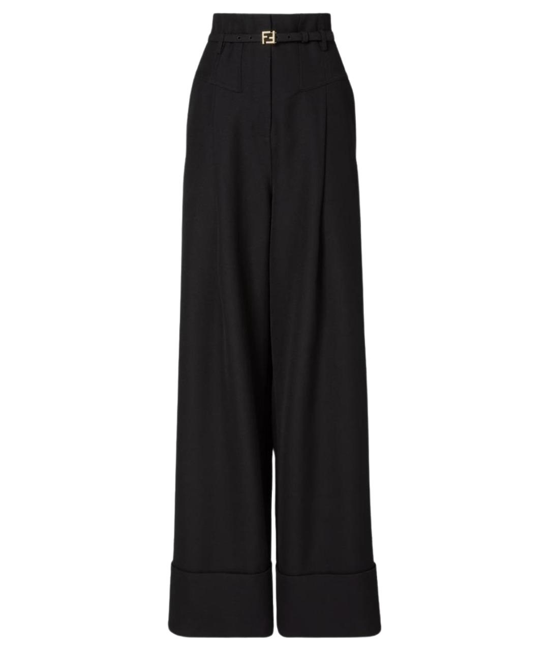FENDI Черные шерстяные брюки широкие, фото 1