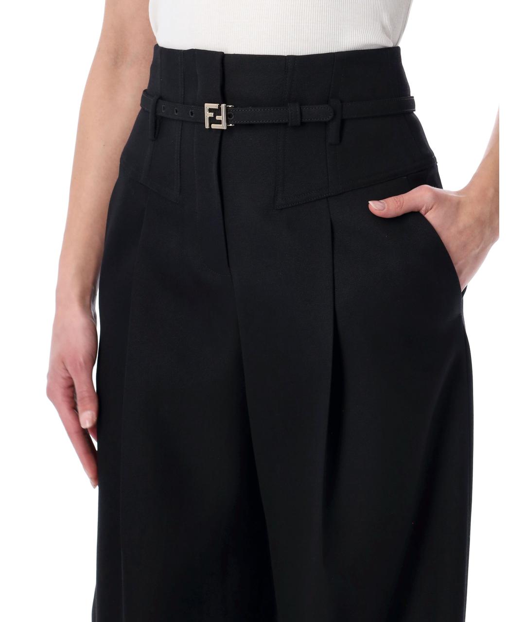 FENDI Черные шерстяные брюки широкие, фото 4