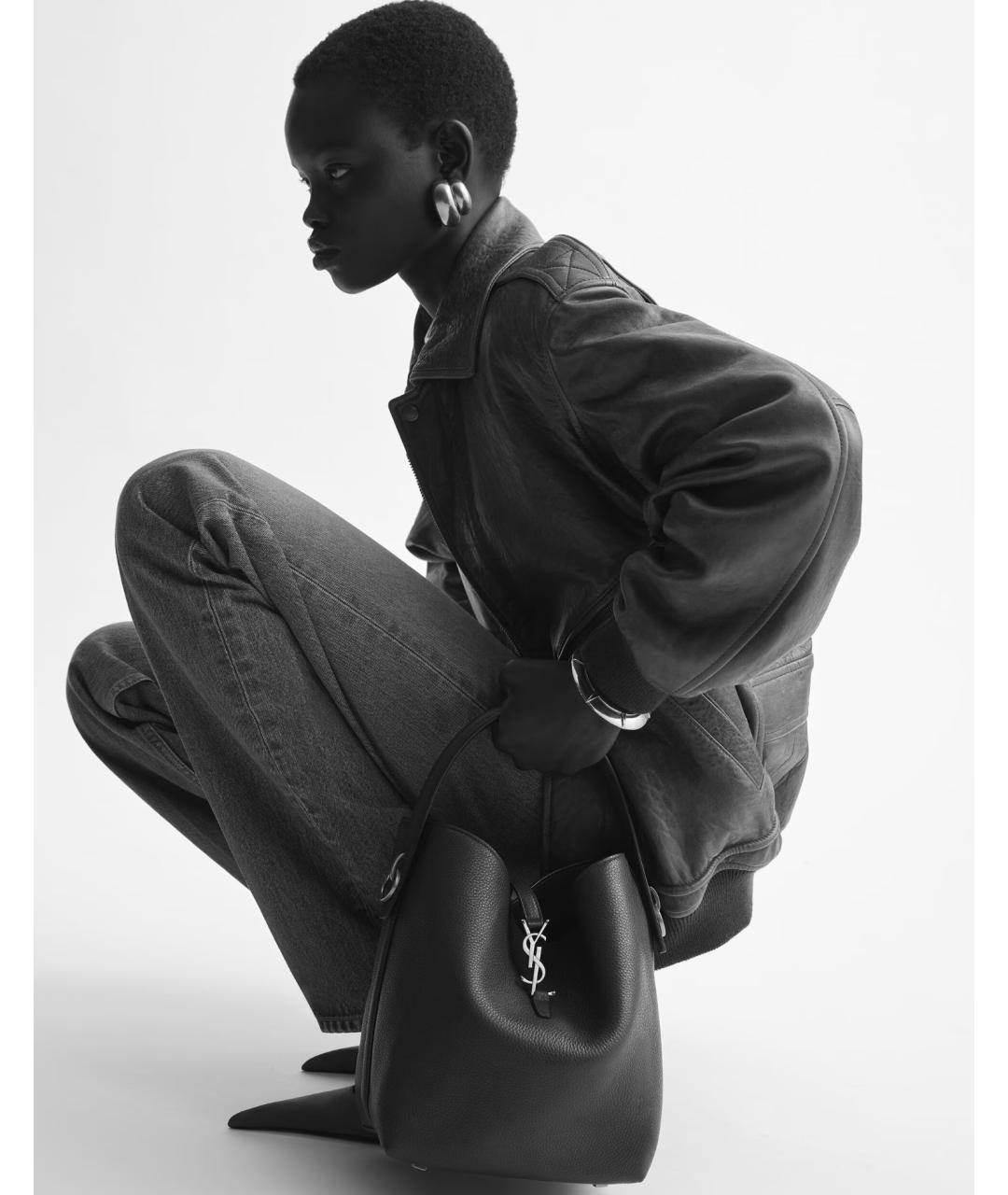 SAINT LAURENT Черная кожаная сумка через плечо, фото 2