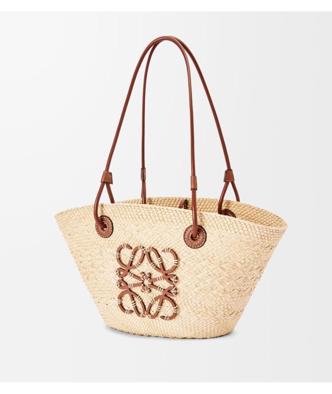 LOEWE Бежевая пелетеная пляжная сумка, фото 3