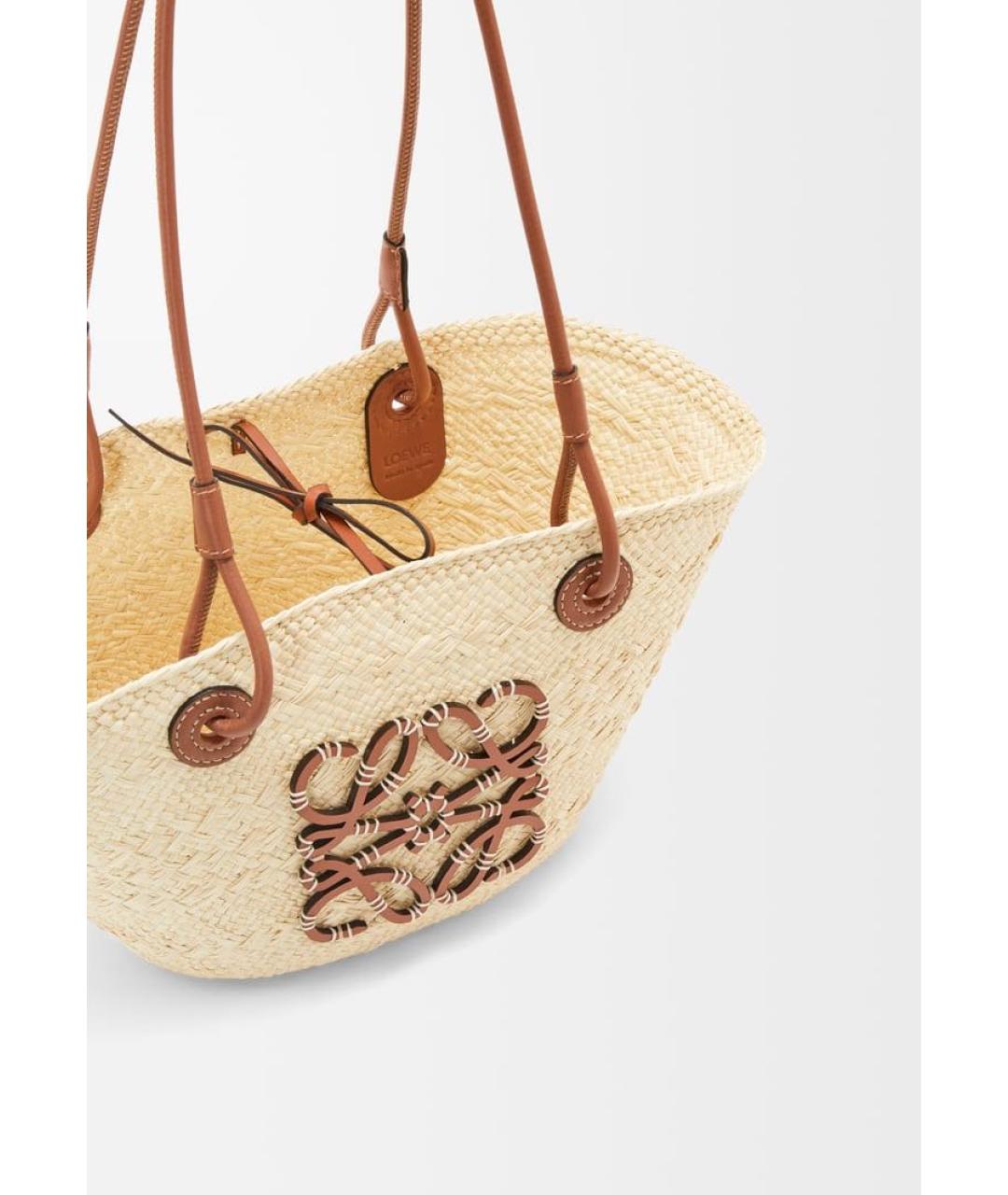LOEWE Бежевая пелетеная пляжная сумка, фото 4