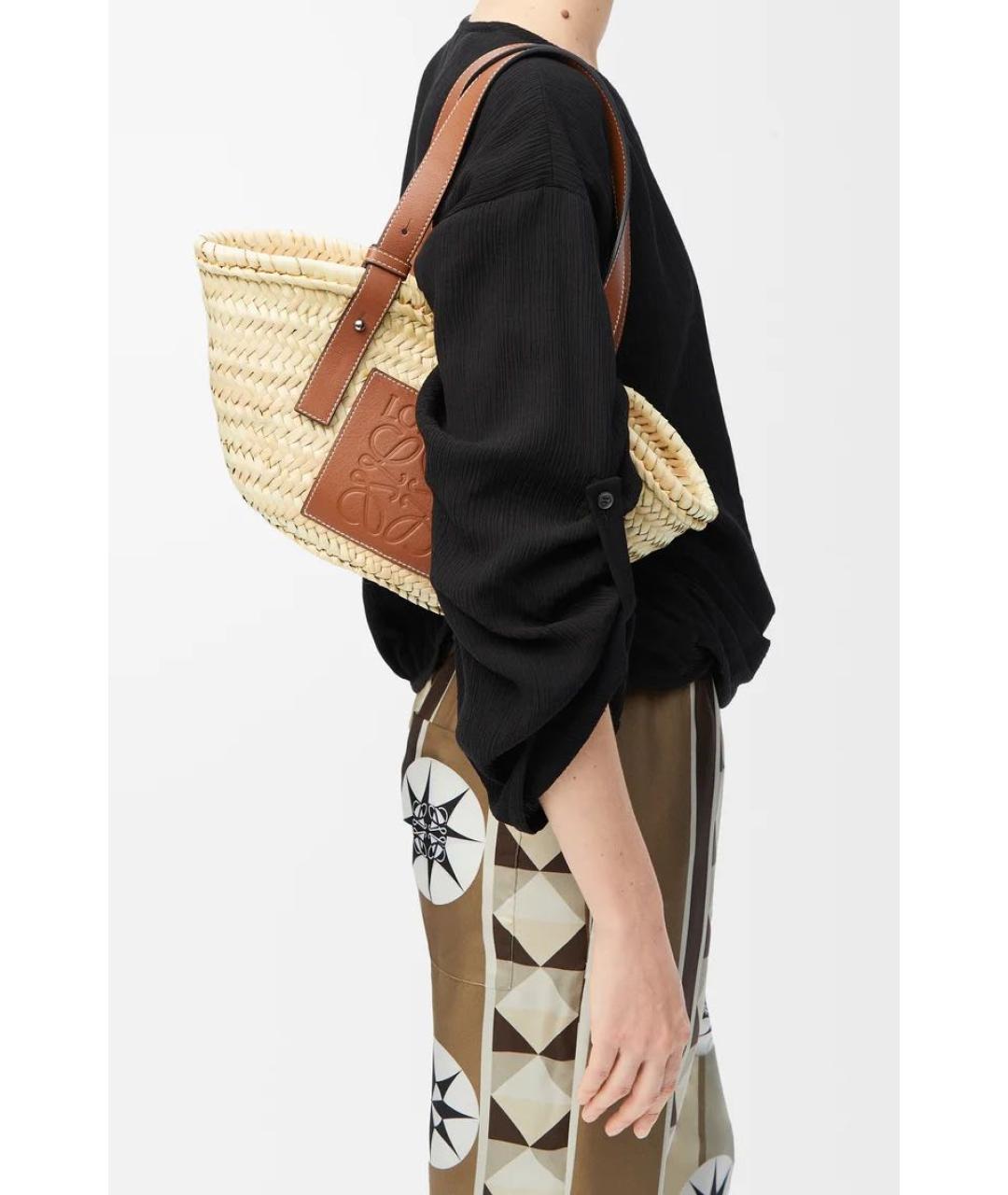 LOEWE Бежевая пелетеная пляжная сумка, фото 3