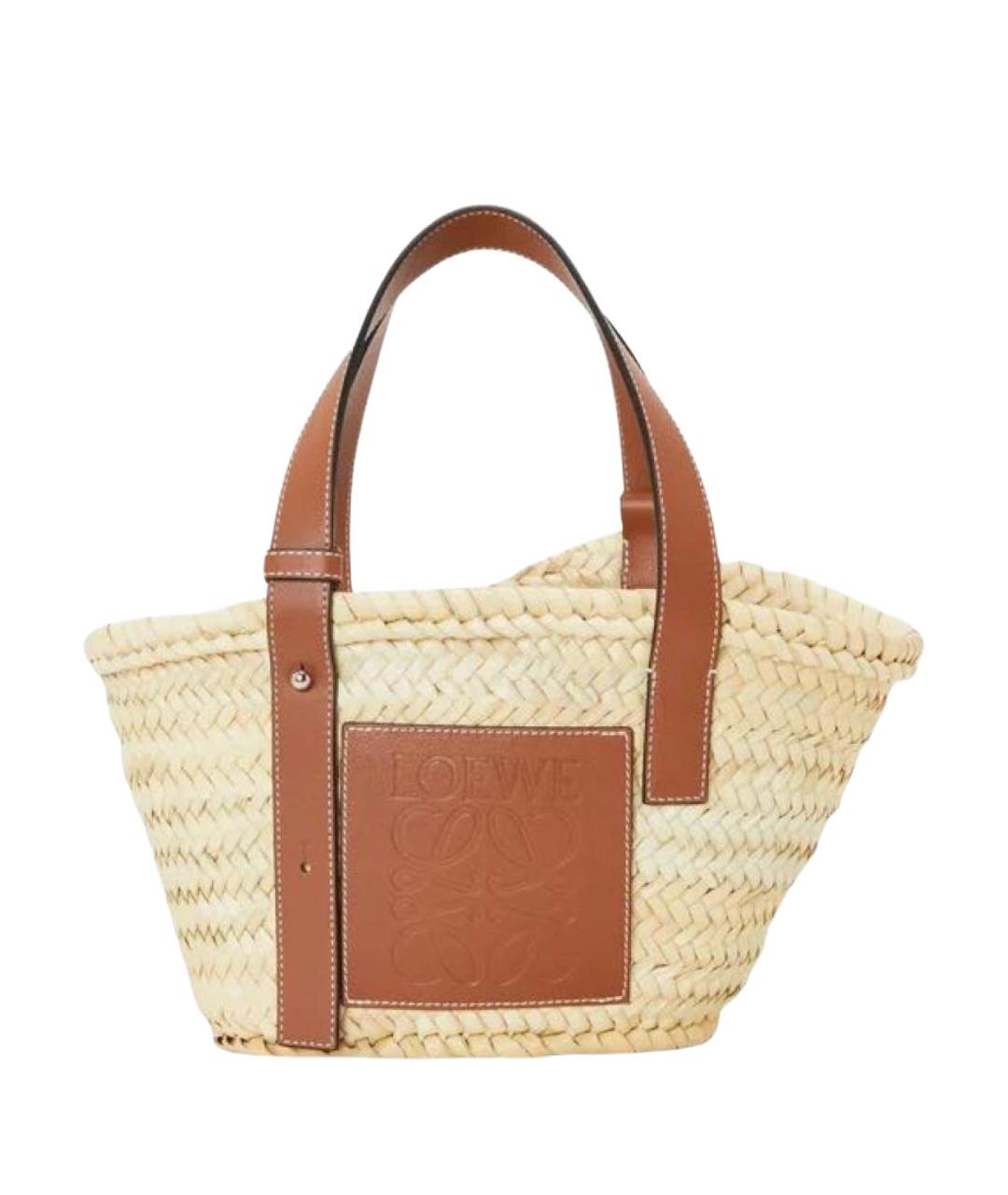 LOEWE Бежевая пелетеная пляжная сумка, фото 1