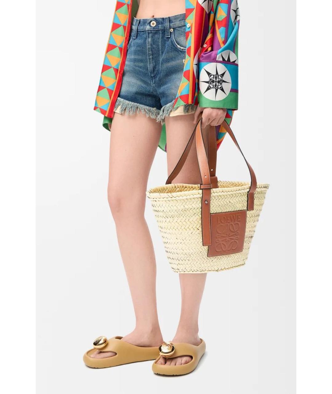 LOEWE Бежевая пелетеная пляжная сумка, фото 2
