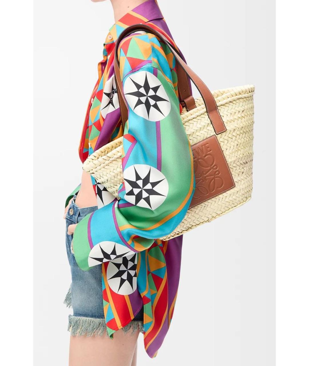 LOEWE Бежевая пелетеная пляжная сумка, фото 3