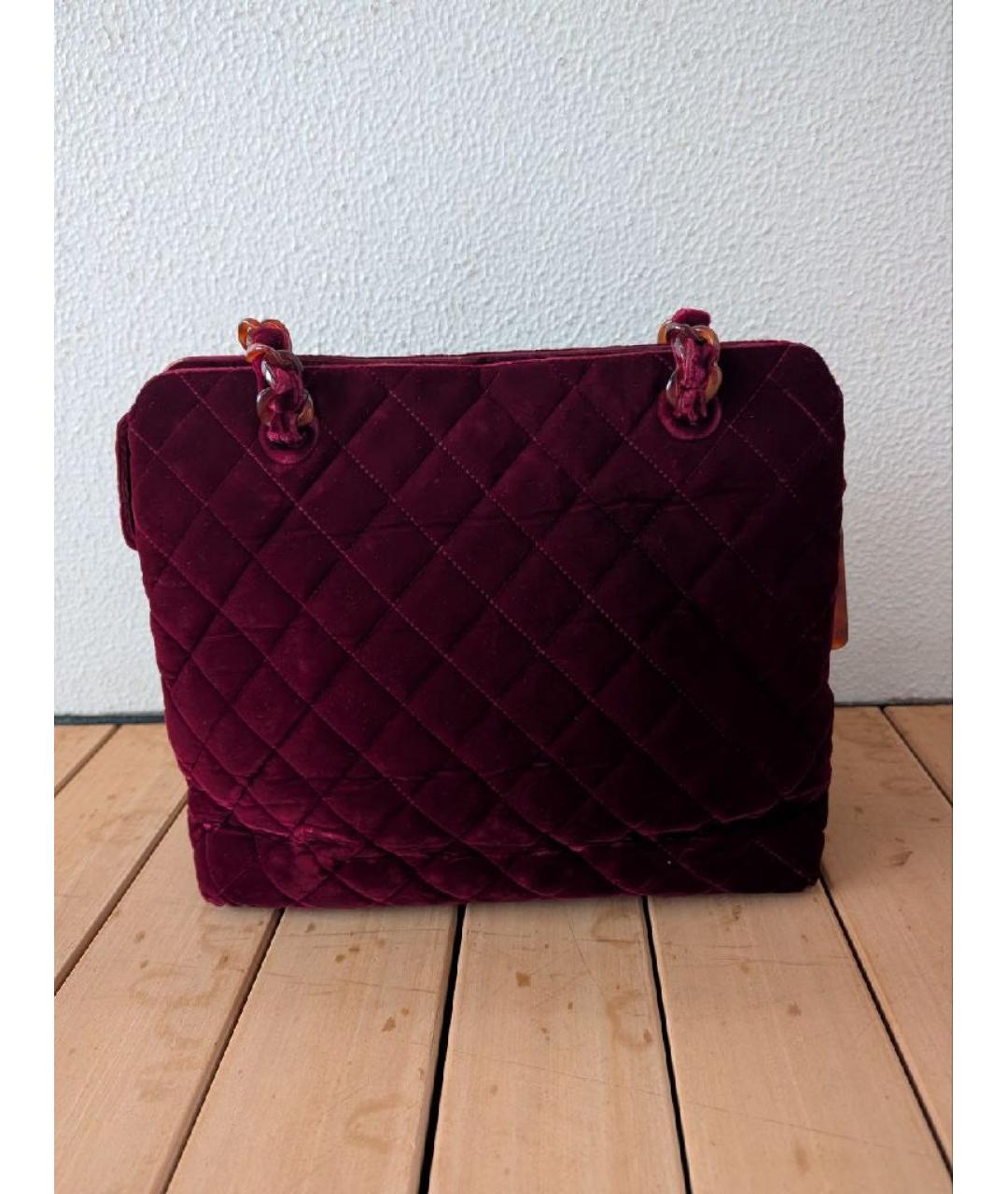 CHANEL Бордовая бархатная сумка через плечо, фото 3