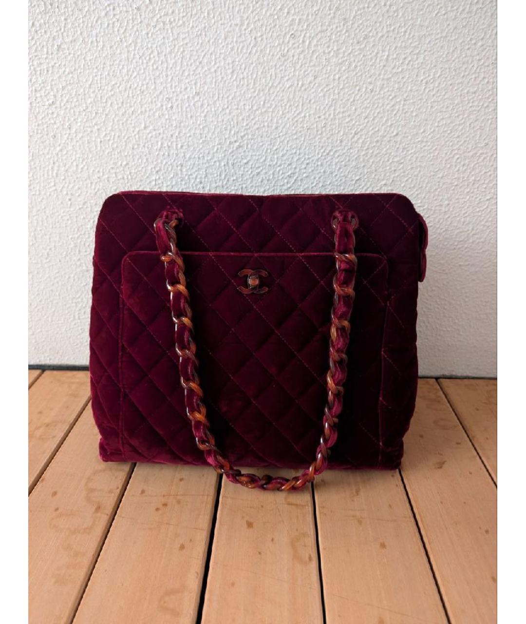 CHANEL Бордовая бархатная сумка через плечо, фото 10