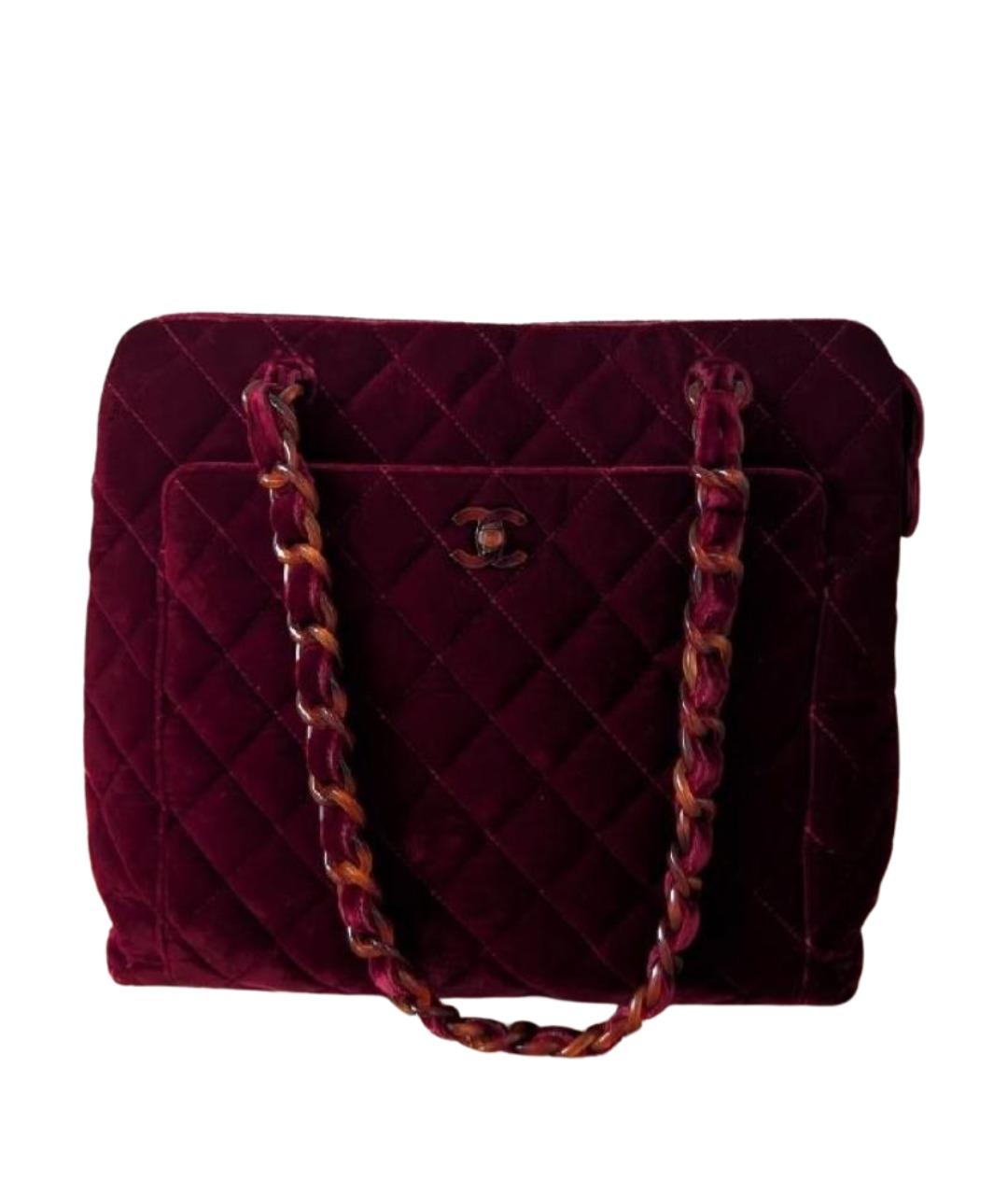 CHANEL Бордовая бархатная сумка через плечо, фото 1