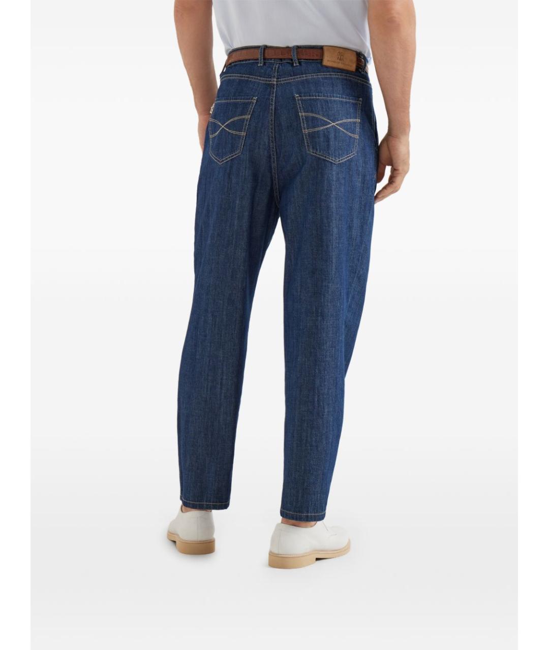 BRUNELLO CUCINELLI Синие хлопковые прямые джинсы, фото 4