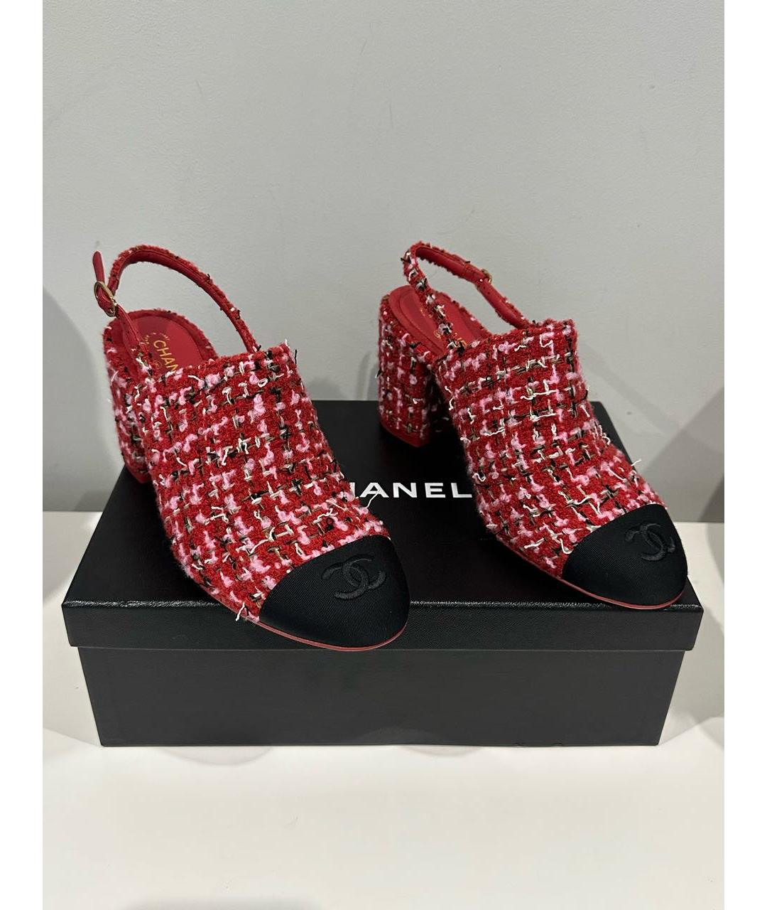 CHANEL Красные текстильные туфли, фото 5