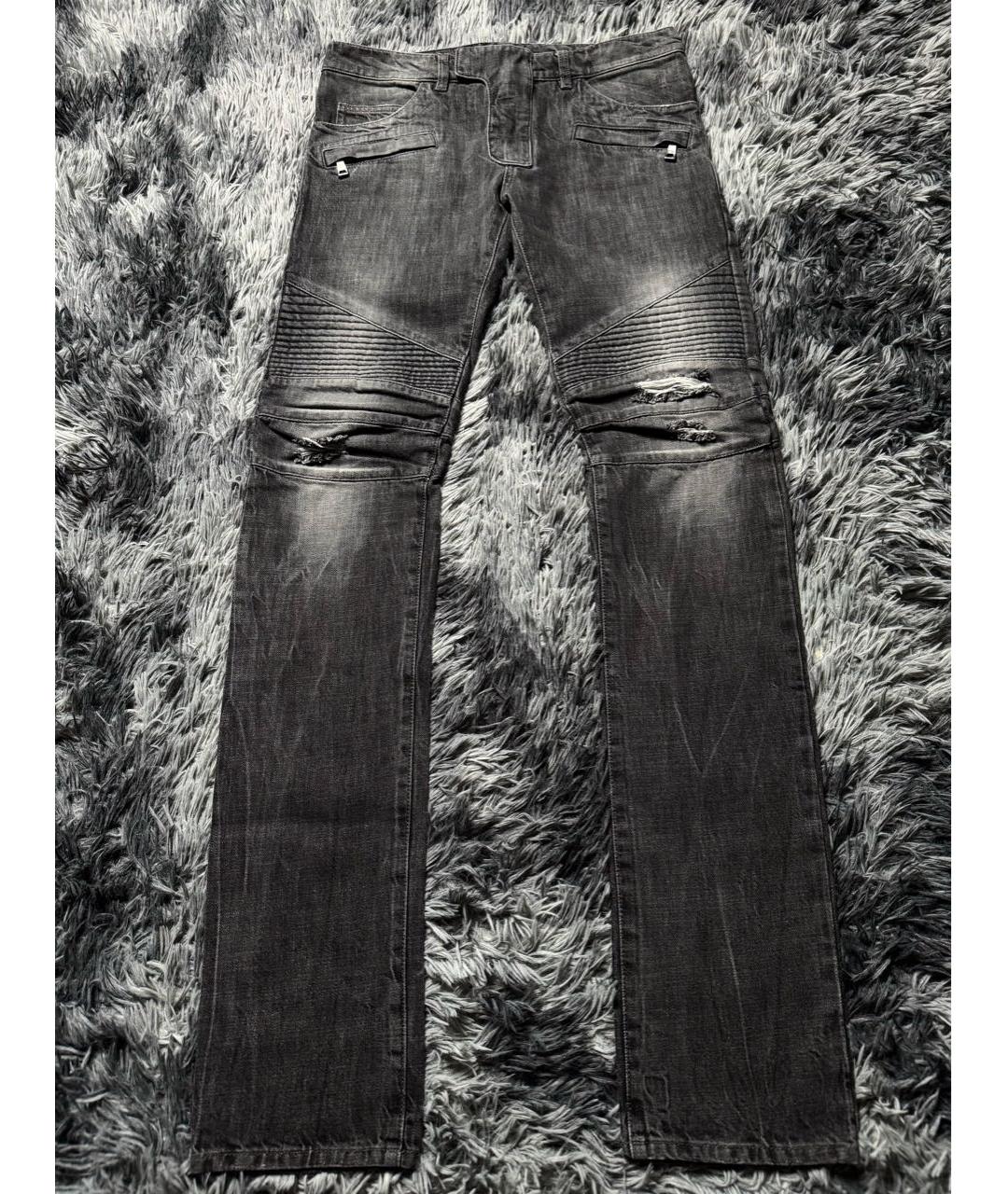 BALMAIN Антрацитовые хлопковые прямые джинсы, фото 9