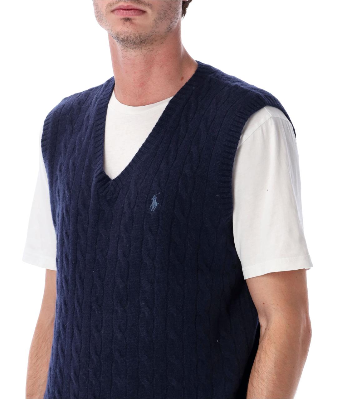 POLO RALPH LAUREN Темно-синяя шерстяная жилетка, фото 4