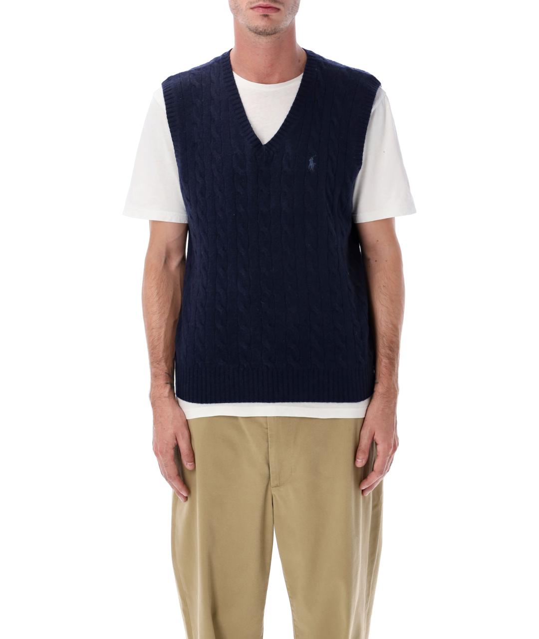 POLO RALPH LAUREN Темно-синяя шерстяная жилетка, фото 2