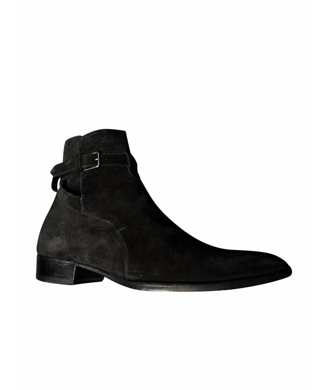 SAINT LAURENT Черные замшевые высокие ботинки, фото 1