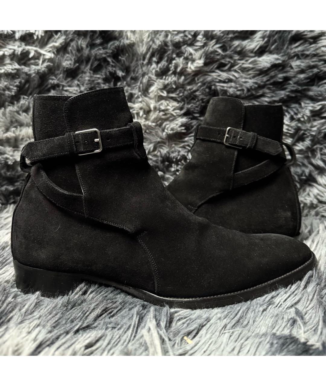 SAINT LAURENT Черные замшевые высокие ботинки, фото 8