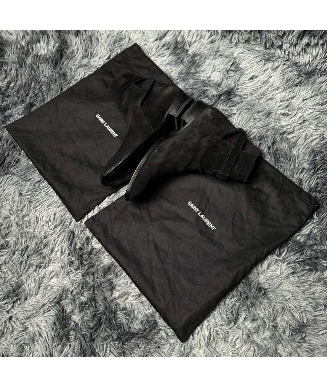 SAINT LAURENT Черные замшевые высокие ботинки, фото 7