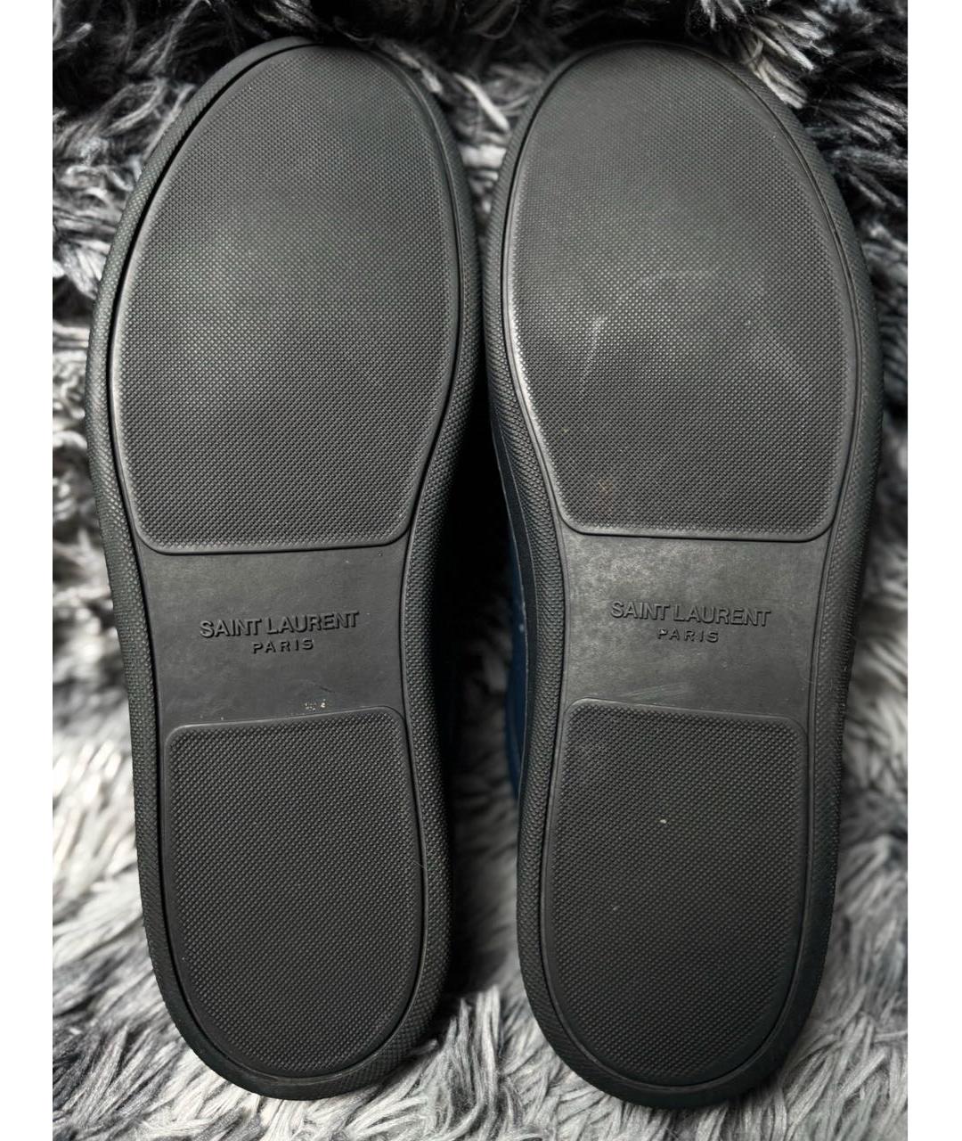 SAINT LAURENT Темно-синие кожаные низкие кроссовки / кеды, фото 4
