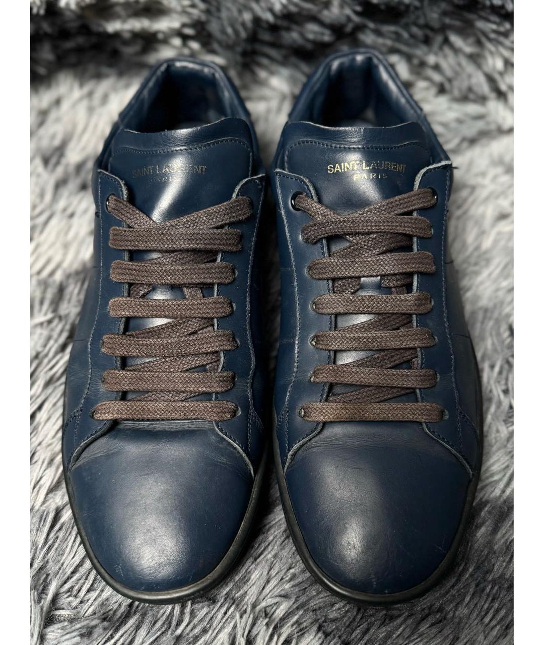 SAINT LAURENT Темно-синие кожаные низкие кроссовки / кеды, фото 2