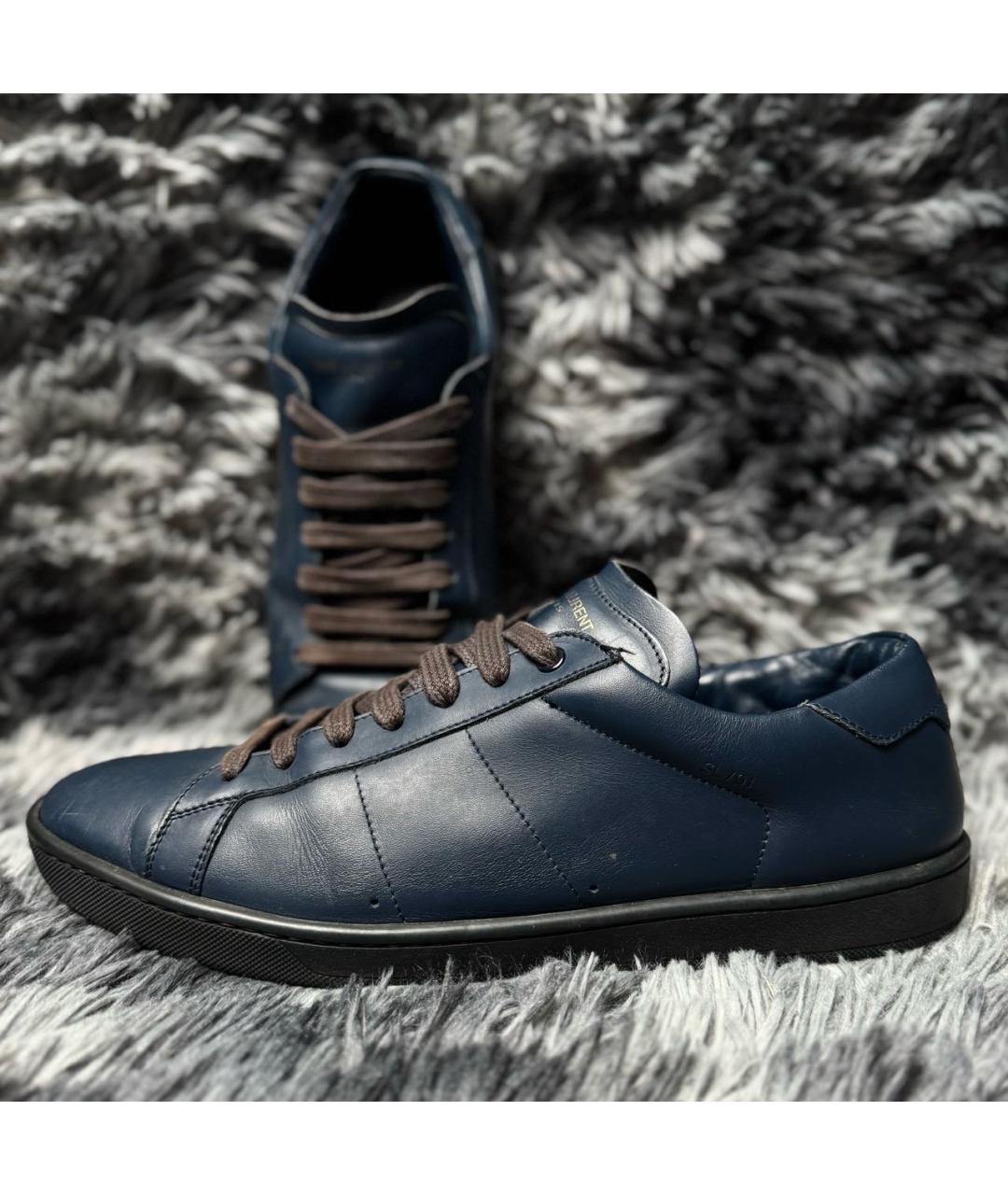 SAINT LAURENT Темно-синие кожаные низкие кроссовки / кеды, фото 8