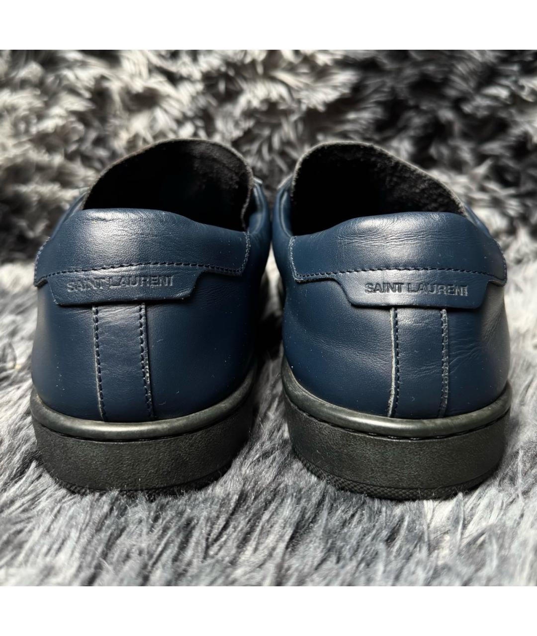 SAINT LAURENT Темно-синие кожаные низкие кроссовки / кеды, фото 3