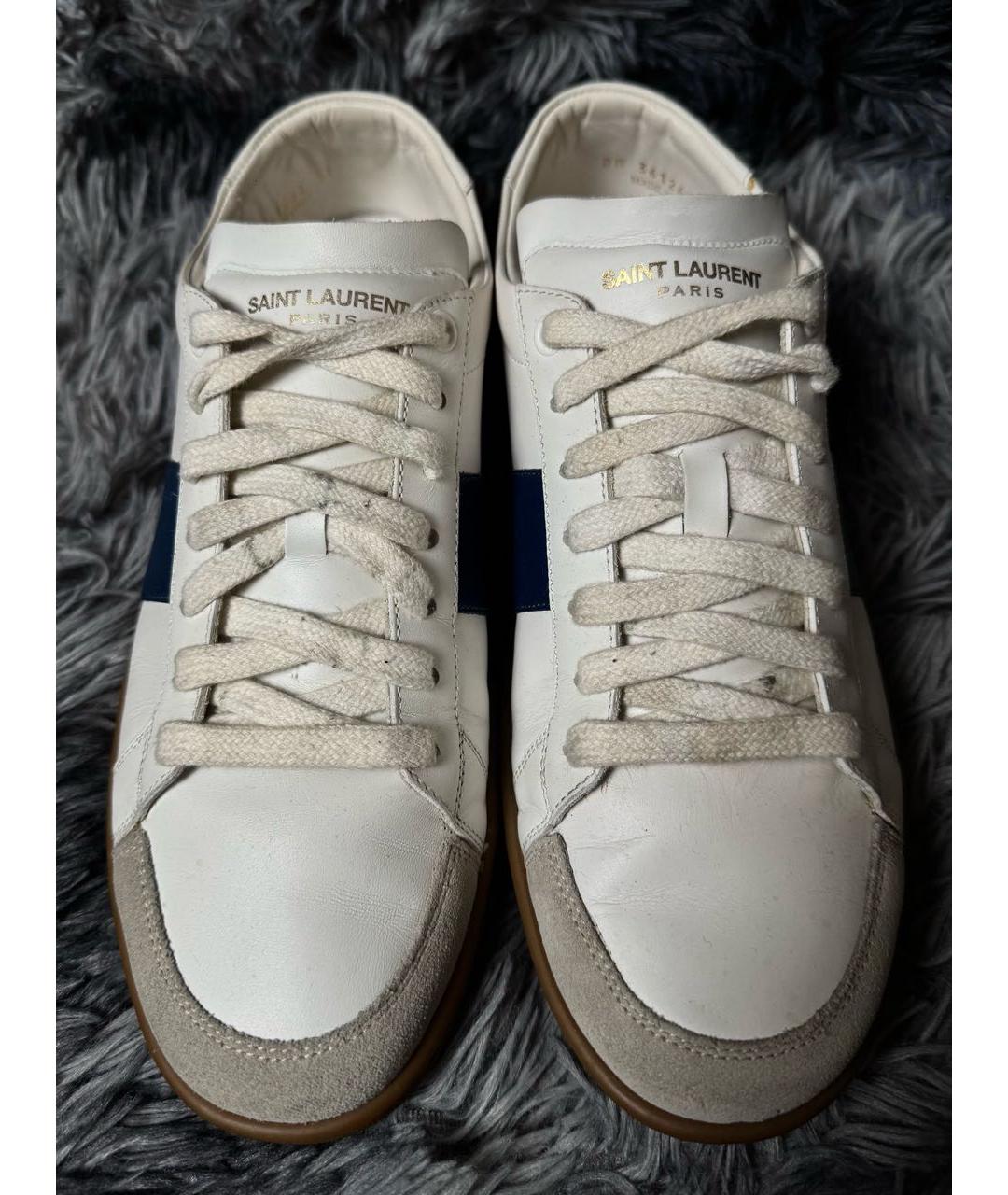 SAINT LAURENT Белые кожаные низкие кроссовки / кеды, фото 2