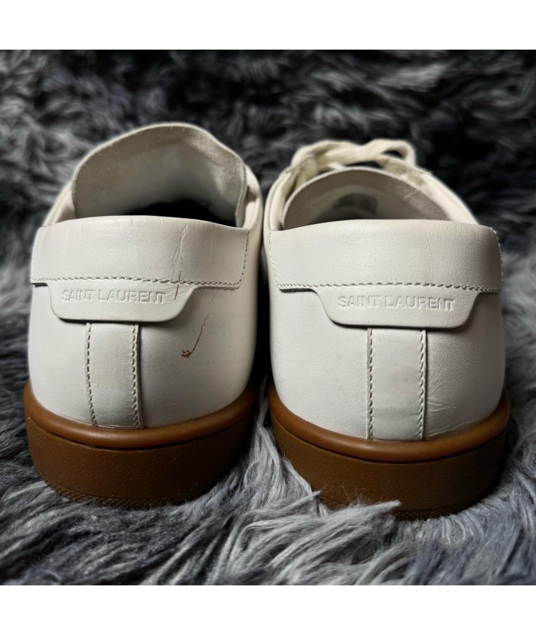 SAINT LAURENT Белые кожаные низкие кроссовки / кеды, фото 3