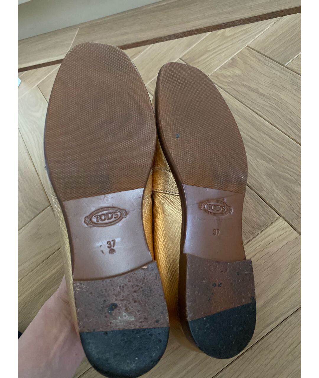 TOD'S Золотые кожаные лоферы, фото 4