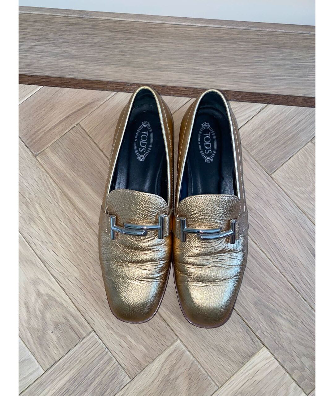 TOD'S Золотые кожаные лоферы, фото 2