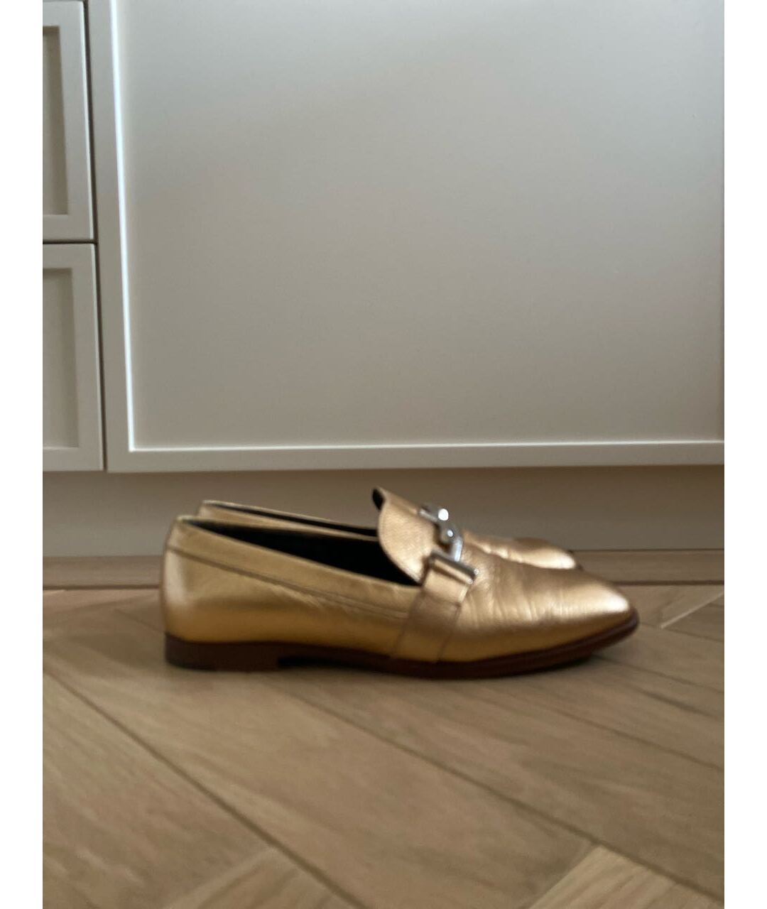 TOD'S Золотые кожаные лоферы, фото 5