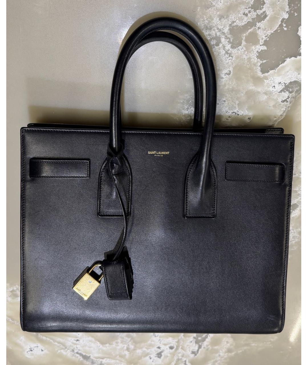 SAINT LAURENT Черная кожаная сумка с короткими ручками, фото 9