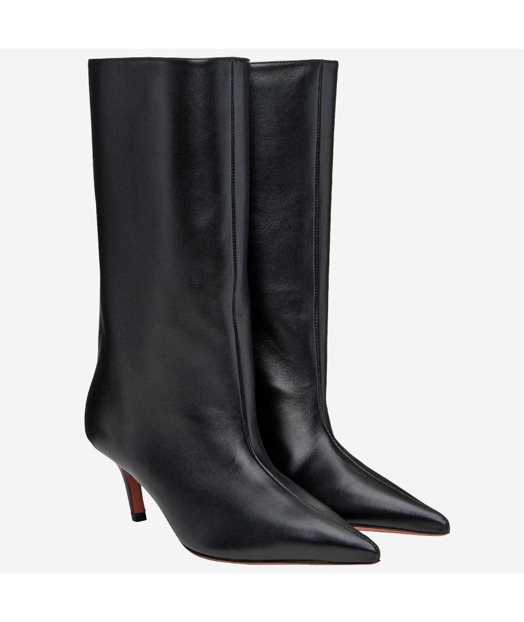 Amina Muaddi Черные кожаные сапоги, фото 2
