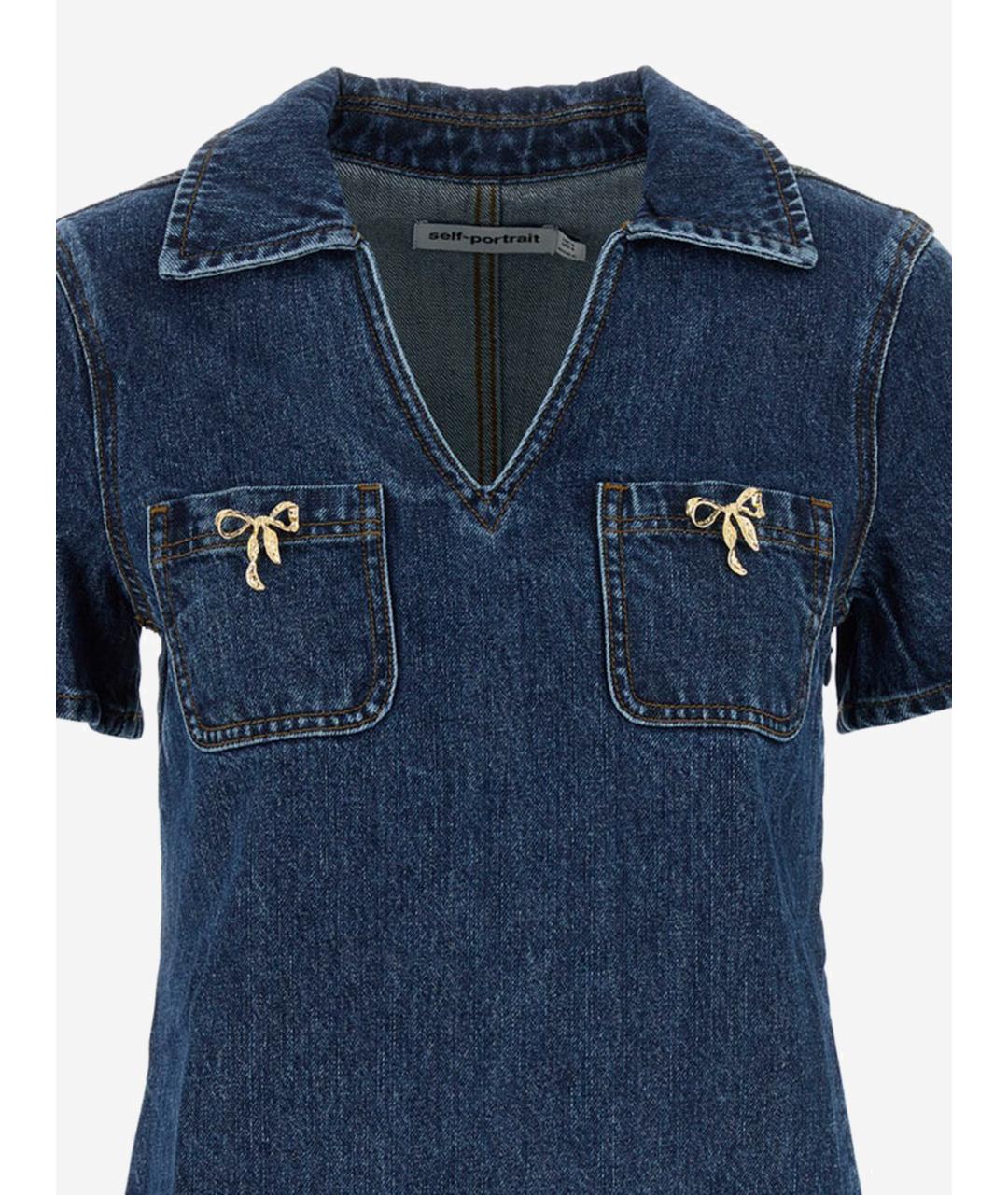 SELF-PORTRAIT Синее хлопковое повседневное платье, фото 3