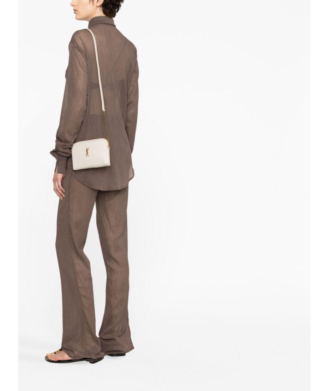 SAINT LAURENT Белая кожаная сумка через плечо, фото 4