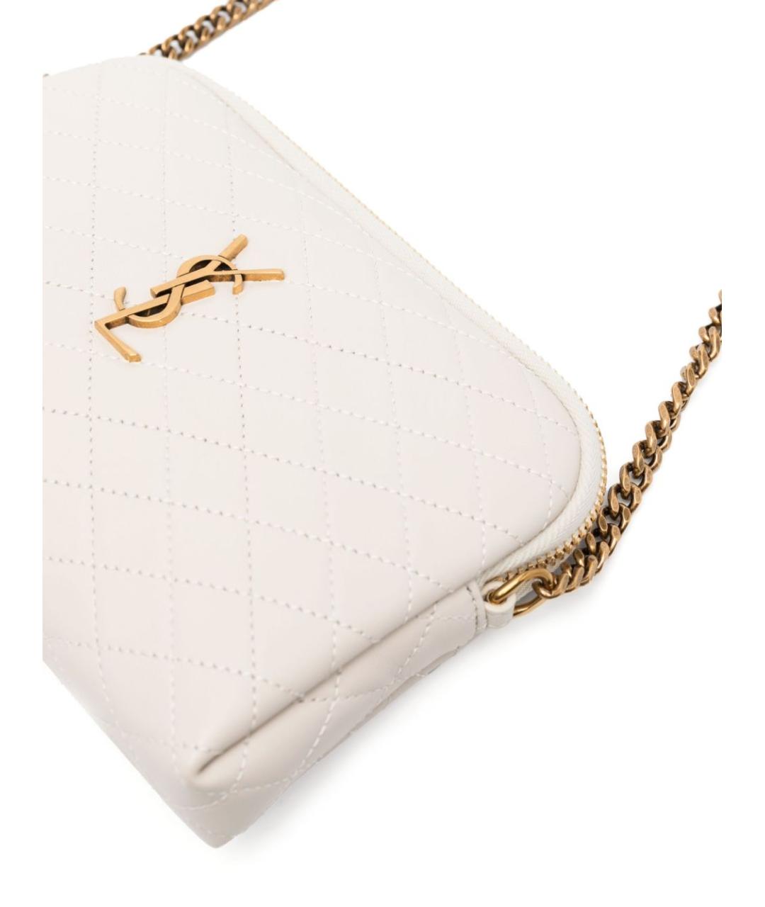 SAINT LAURENT Белая кожаная сумка через плечо, фото 3