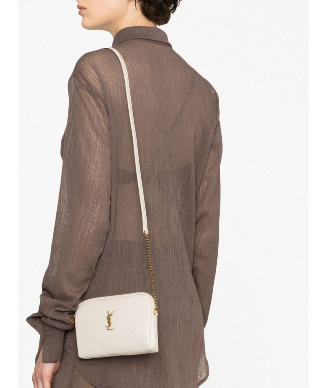 SAINT LAURENT Белая кожаная сумка через плечо, фото 5