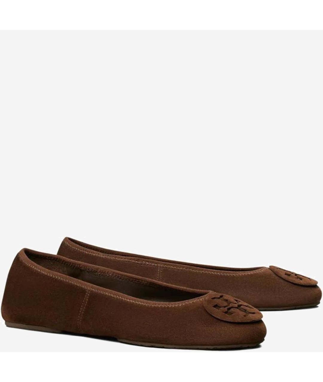 TORY BURCH Коричневые замшевые балетки, фото 2