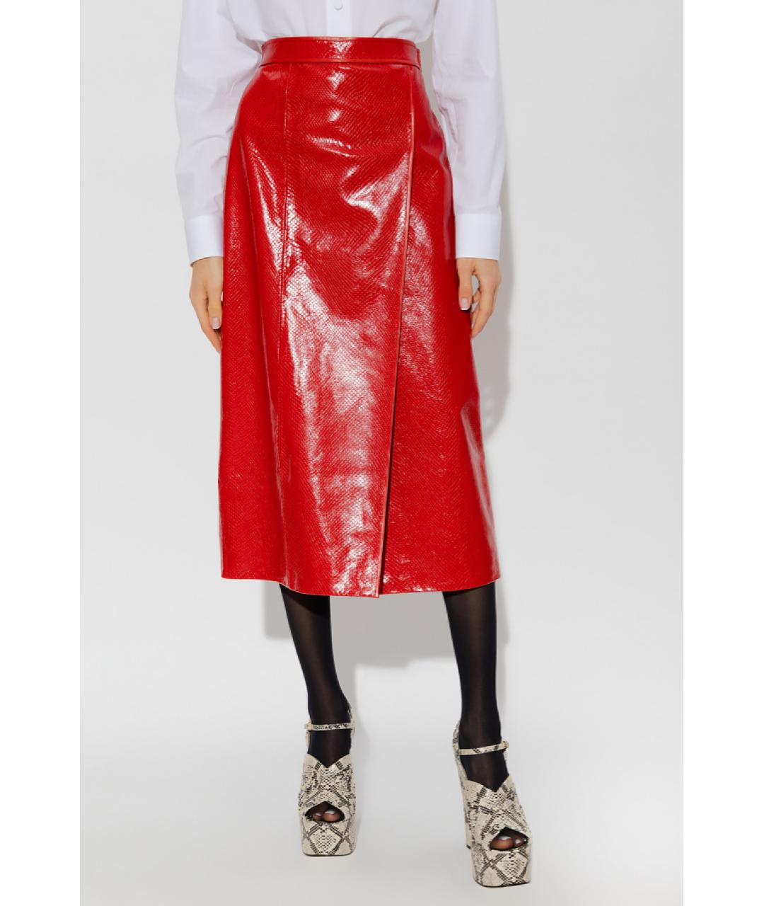 GUCCI Красная кожаная юбка миди, фото 8