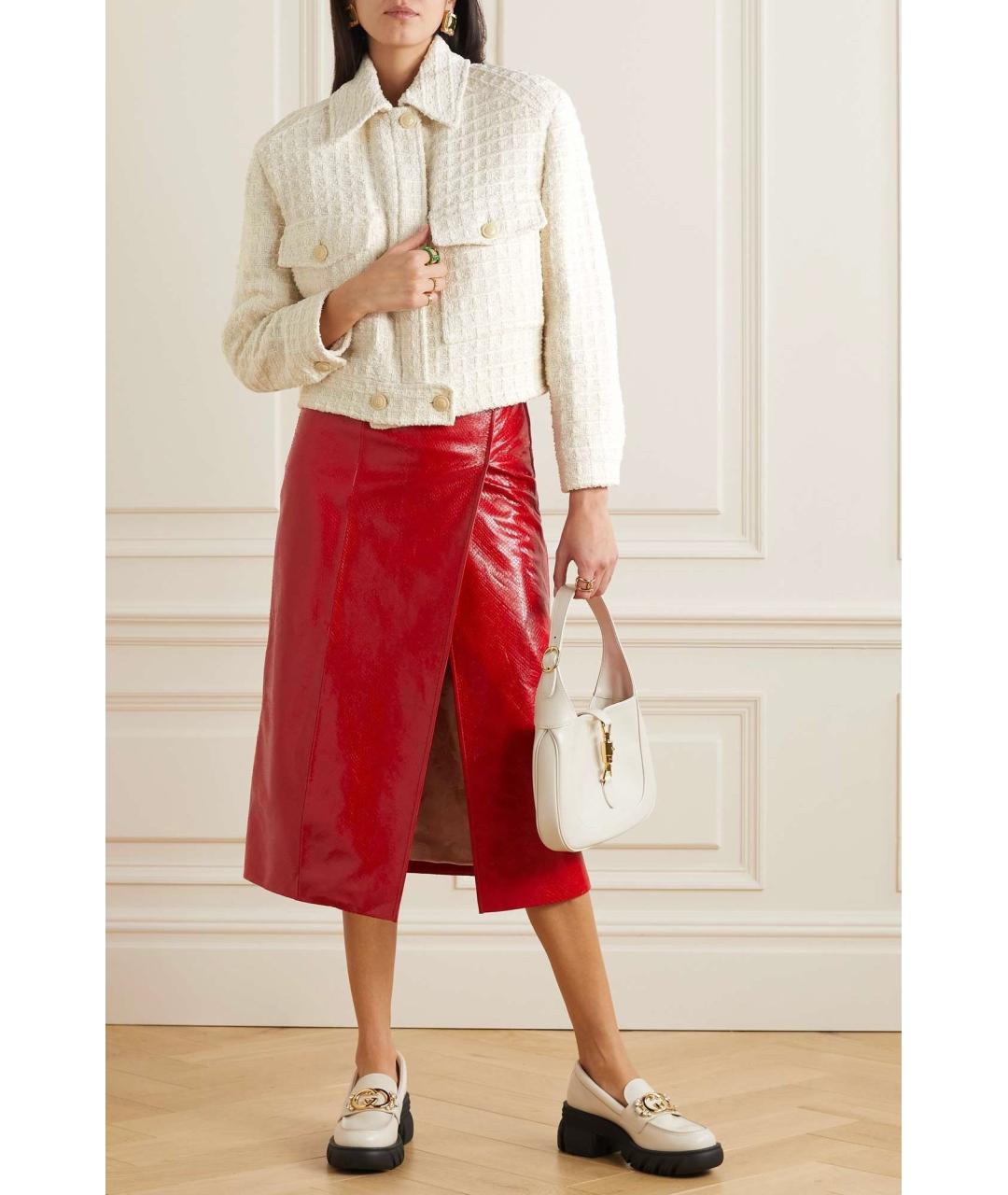 GUCCI Красная кожаная юбка миди, фото 3