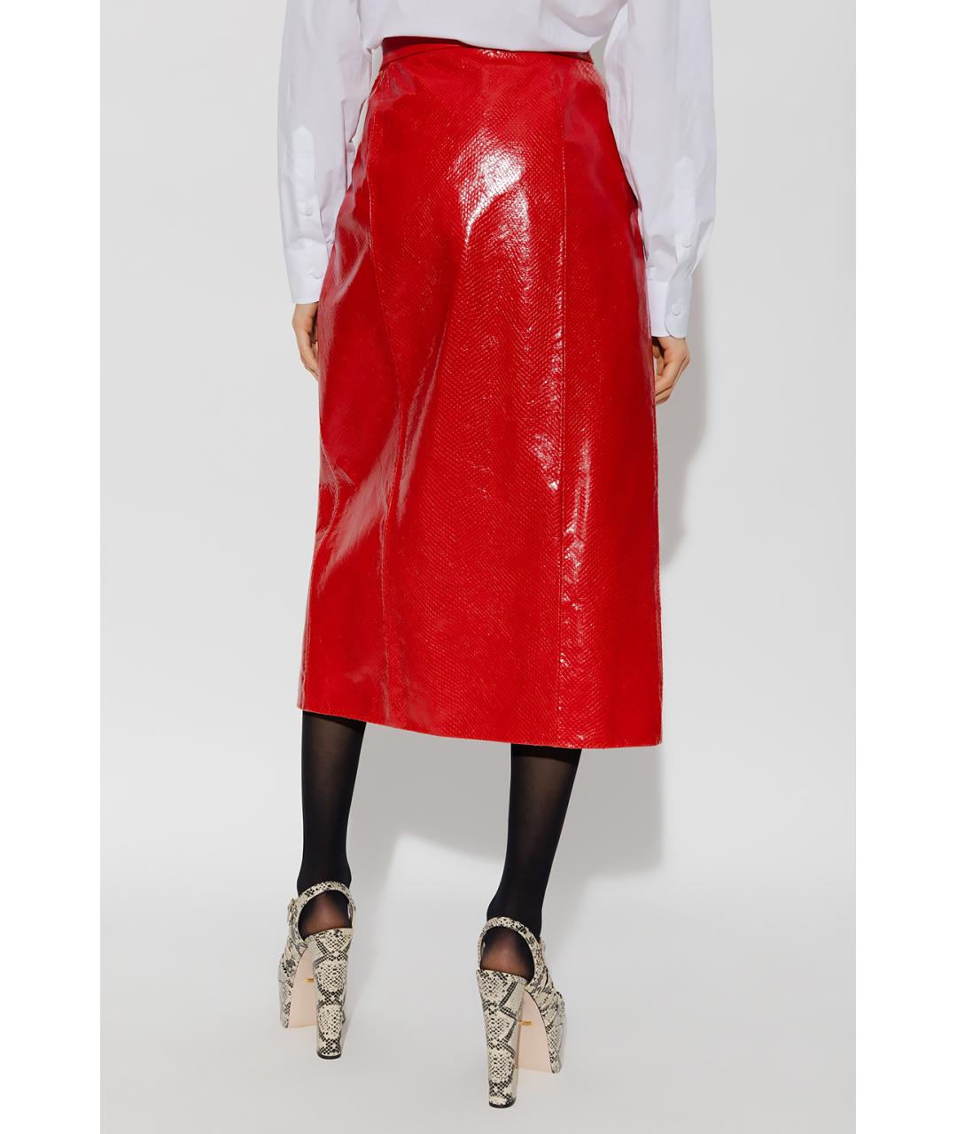 GUCCI Красная кожаная юбка миди, фото 9