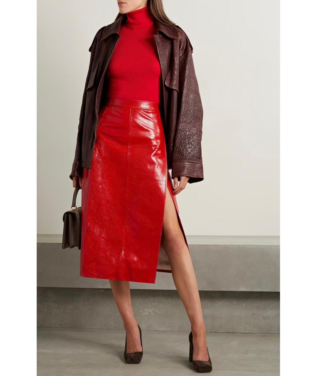 GUCCI Красная кожаная юбка миди, фото 5