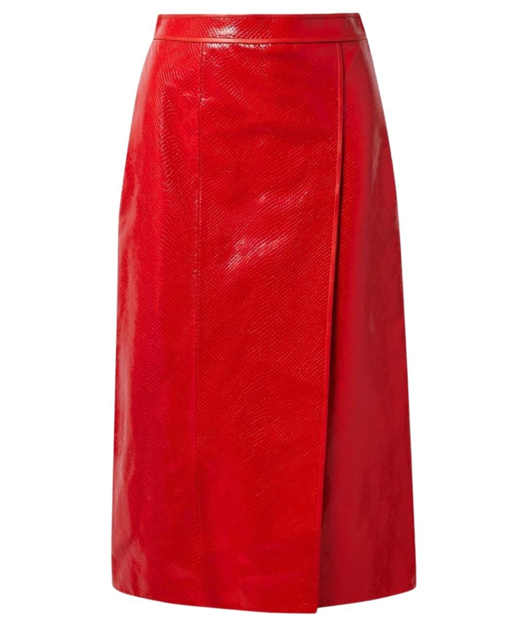 GUCCI Красная кожаная юбка миди, фото 1